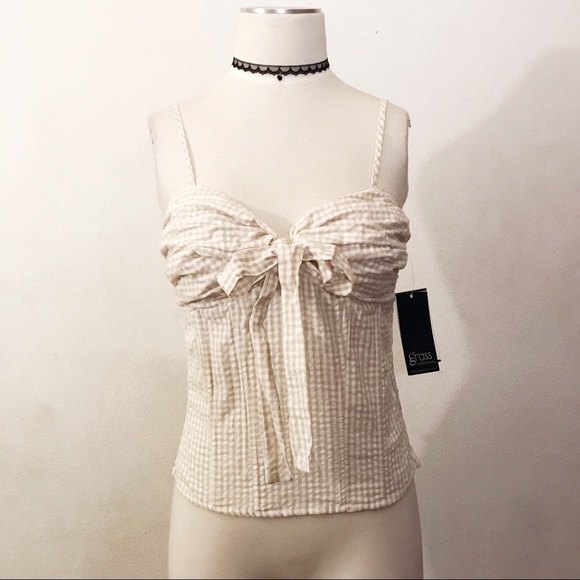 Checkered plaid front tie bohemian gypsy retro top - Picture 2 of 6